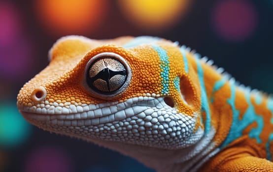 Cute leopard gecko on blurred bokeh background