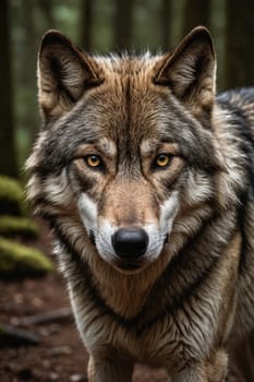 Capturing a moment of connection, a wild wolf stares directly at the lens, exuding a powerful presence.