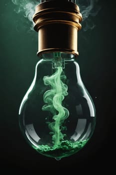 Captivating green smoke emanates from a light bulb, depicting a surreal blend of technology and magic.