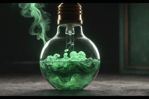 Witness the whimsical dance of green smoke within a light bulb that defies gravity, providing a moment of magic in mid-air.