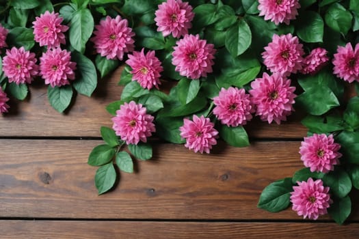 Vibrant pink blooms offer a contrast to the rustic, knotted wood backdrop, melding natural and rural aesthetics.