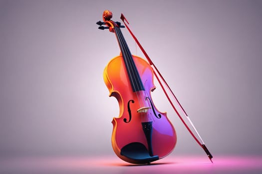 A violin and bow stand out in a mesmerizing violet aura, symbolizing the fusion of music and light.