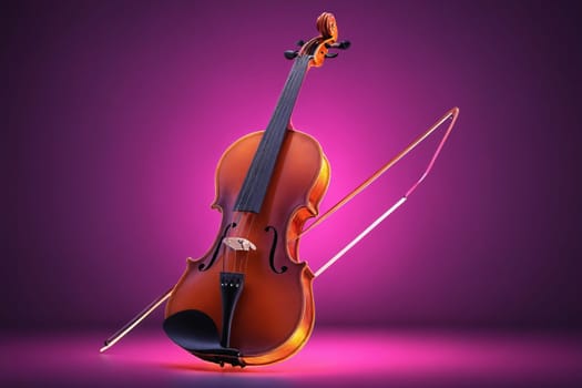 A violin and bow stand out in a mesmerizing violet aura, symbolizing the fusion of music and light.