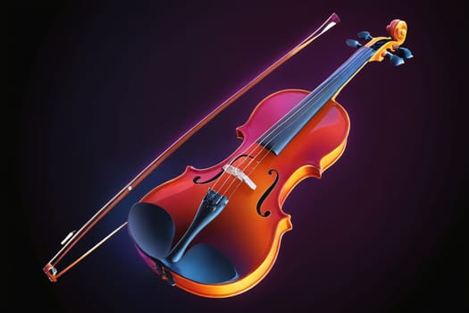 Striking close-up of a violin under a wash of neon purple light, creating a visually electric effect.