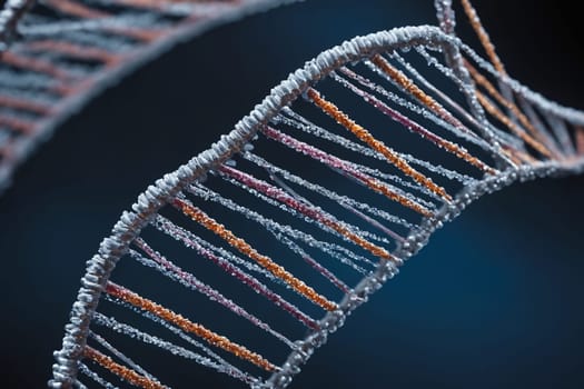 An arresting image of a blue DNA helix with a pink counterpart looming in the background, perfect for discussions on genetics, biotechnology, or scientific concepts.