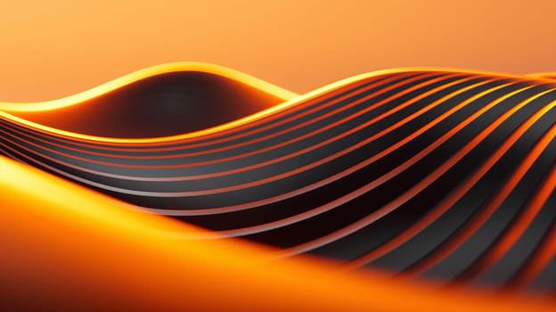 A close-up view of sleek wavy lines creating a sense of fluid motion against an orange gradient backdrop, reflecting a minimalist aesthetic - Generative AI