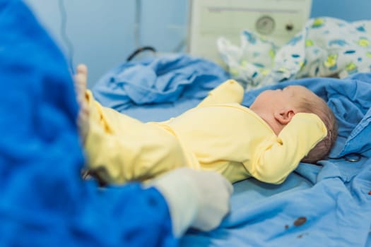 A nurse caring for a newborn baby in a hospital setting. The nurse provides gentle and attentive care, ensuring the baby's comfort and well-being.