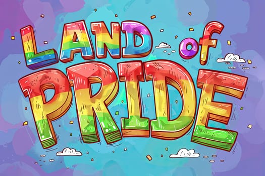 Land of pride is a colorful poster with a rainbow.