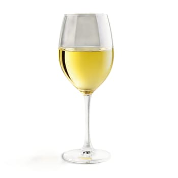 White wine glass smaller and more slender than its red counterpart filled with a pale. Drink isolated on transparent background