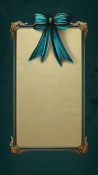 A rectangular picture frame with an electric blue bow, symmetrical pattern, and metal accents. The fashion accessory adds a touch of elegance to the glass display