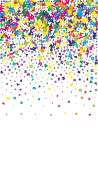 Flying latin letters. Colorful childish scattered charachters of English alphabet. Foreign languages study concept. Back to school banner .