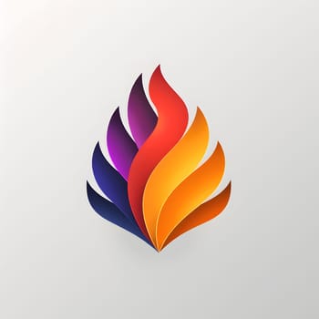 A vibrant flame design with colorful tints and shades on a clean white background, resembling a beautiful petal or wing. Artistic and bold, like a unique logo or automotive design