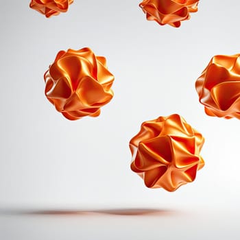 3D rendering of a minimalistic matte inflatable crumpled silicone ball or group of orange colored balls floating in the air on a transparent background . Abstraction isolated on transparent background