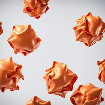 3D rendering of a minimalistic matte inflatable crumpled silicone ball or group of orange colored balls floating in the air on a transparent background . Abstraction isolated on transparent background