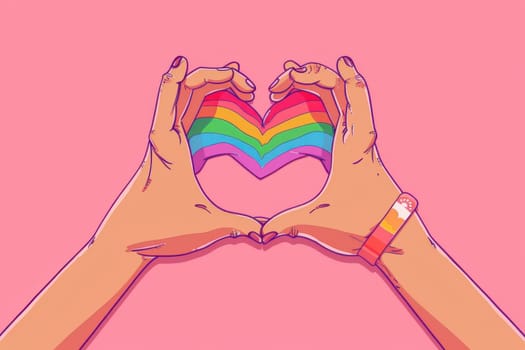 Love and acceptance hands forming heart shape with rainbow heart for lgbt prideconcept
