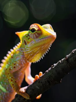 Curious lizard perched on a tree branch looking at camera wildlife, nature, reptile, animal, eyes open, closeup, outdoors