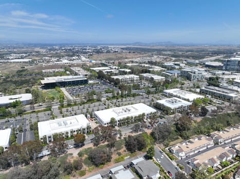 Aerial view of business park with mixed use facility service building and offices in South San Diego, California, USA