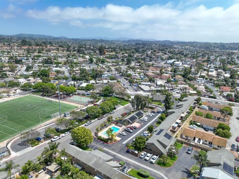 Aerial view of houses and communities in Vista, Carlsbad in North County of San Diego, California. USA.