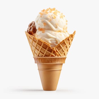 Ice cream in a sugar cone. Isolated on white by clipping path.