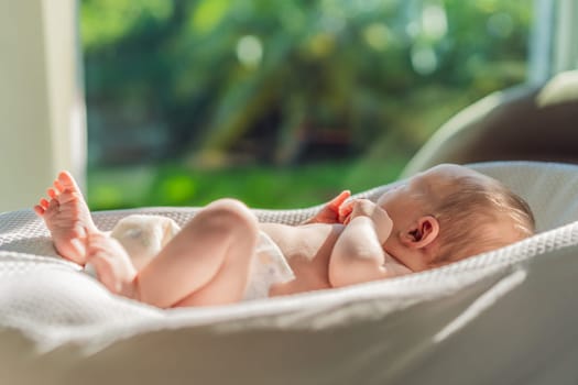 Baby basks in the sun, absorbing vitamin D. This sunny moment highlights the importance of natural light for the baby's health and development, promoting overall well-being and joy.