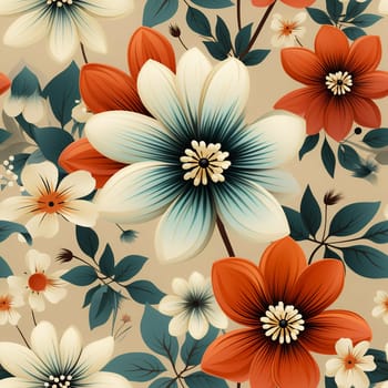 Seamless pattern tile background flowers and floral leaves plants. High quality photo