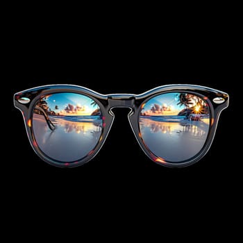 Sunglasses with Reflection of Tropical Paradise Beach on it, Png Mockup Isolated on Transparent Background. Ai generated