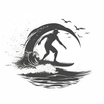 A person is surfing a wind wave on a liquid surface with a surfboard, creating a monochrome art in the water. Its a fluid recreation activity