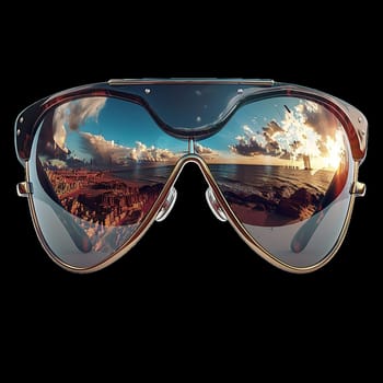 Sunglasses with Reflection of Tropical Paradise Beach on it, Png Mockup Isolated on Transparent Background. Ai generated