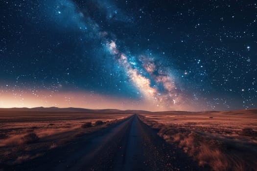 A road with a long line of stars in the background.