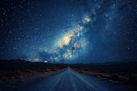 A road with a long line of stars in the background.