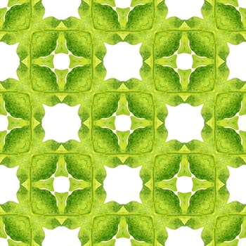 Hand drawn green mosaic seamless border. Green fascinating boho chic summer design. Mosaic seamless pattern. Textile ready favorable print, swimwear fabric, wallpaper, wrapping.