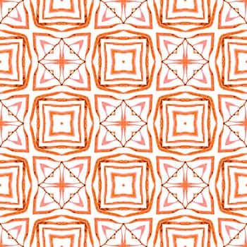 Chevron watercolor pattern. Orange bold boho chic summer design. Green geometric chevron watercolor border. Textile ready authentic print, swimwear fabric, wallpaper, wrapping.