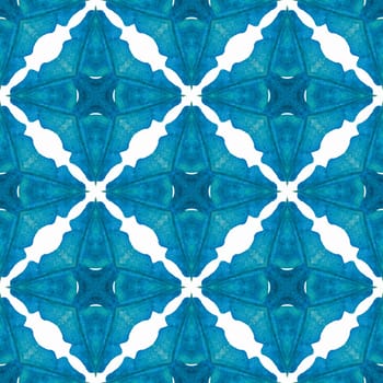 Textile ready cute print, swimwear fabric, wallpaper, wrapping. Blue magnetic boho chic summer design. Watercolor medallion seamless border. Medallion seamless pattern.