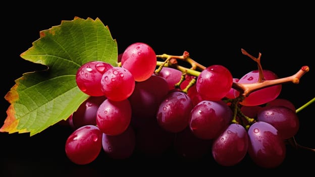 Red, pink grapes with water drops, close-up background. Wine making, vineyards, tourism business, small and private business, chain restaurant, flavorful food and drinks