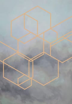 Abstract colorful pastel watercolor with copy space for place your design or invitation card. Digital art painting. Modern technology. Hexahedron, digital geometric abstraction with lines and points.