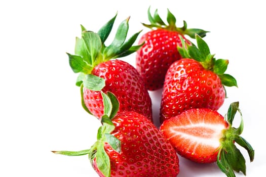 Group of Juicy Strawberry with half sliced isolated on white background.