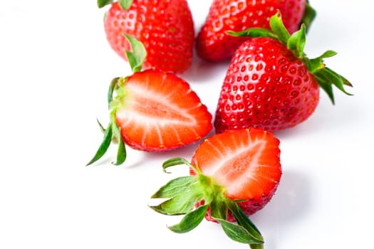 Group of Juicy Strawberry with half sliced isolated on white background. 2