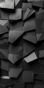 A closeup of a monochrome geometric pattern on a wall, showcasing shades of grey in rectangular shapes. The material properties include metal, wood, and building material