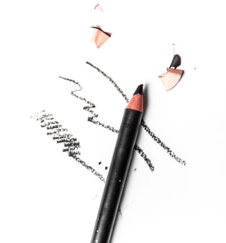 Beauty texture, cosmetic product and art of make-up concept - Black eye pencil stroke close-up isolated on white background