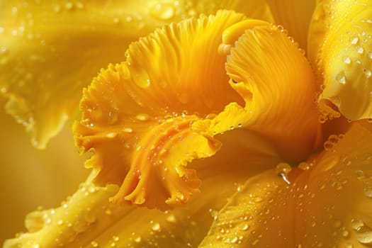 Yellow flower petals with water droplets close up beauty in nature and tranquility concept