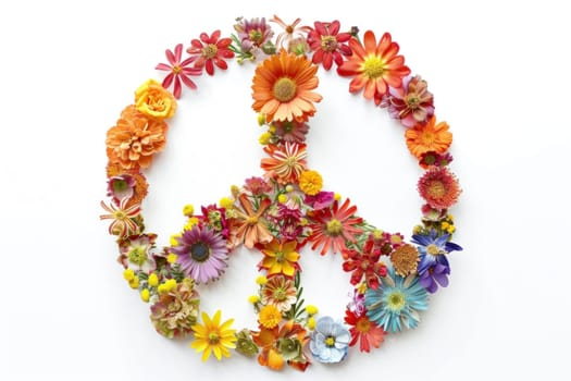 Flower peace symbol on white background for peaceful nature and harmony concept