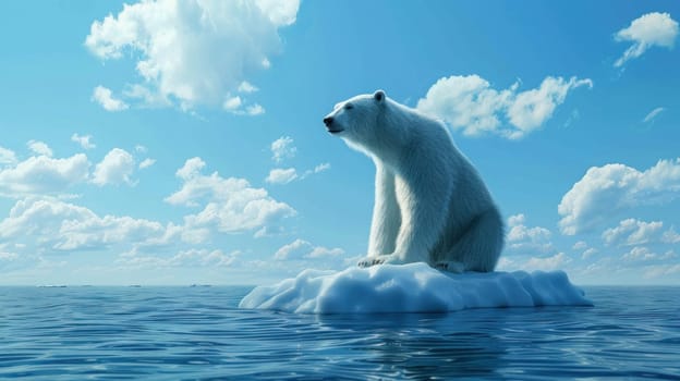 Arctic expeditions majestic polar bear resting on iceberg in middle of vast ocean wildlife scene