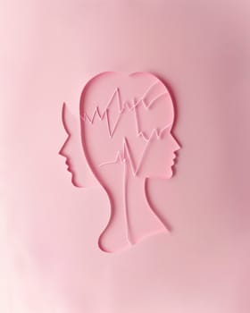 Heartbeat of beauty paper cutout of woman's head with heart line in shape of heart life and love in artistic form