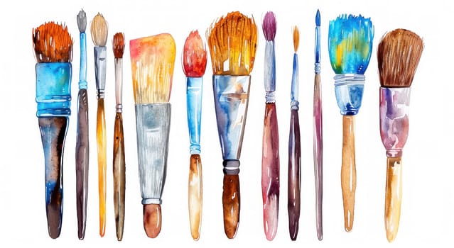 Watercolor art brushes set for painting and illustration, creative tools for artists and hobbyists