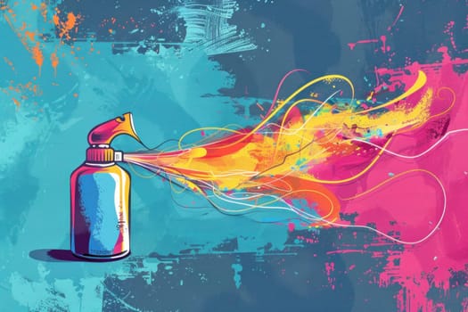 Artistic spray bottle releasing colorful paint on grunge background, artistic concept for creativity and design inspiration