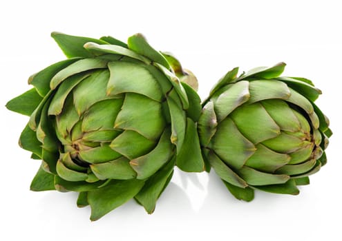 Concept of healthy food with artichoke on white background