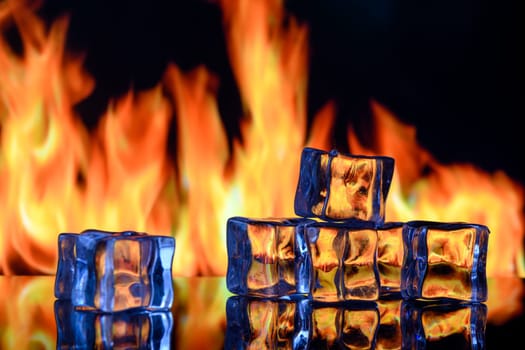 Burning ice cubes on black background 5