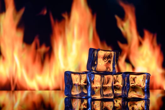 ice cubes on a black background in flames 6