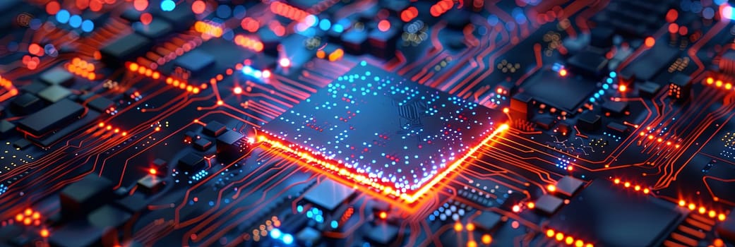 A close-up image of a modern microprocessor on a motherboard, surrounded by glowing digital data streams, symbolizing the power of AI.