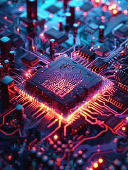 A close-up of a modern microprocessor on a circuit board, surrounded by glowing data streams, signifying the power of AI.